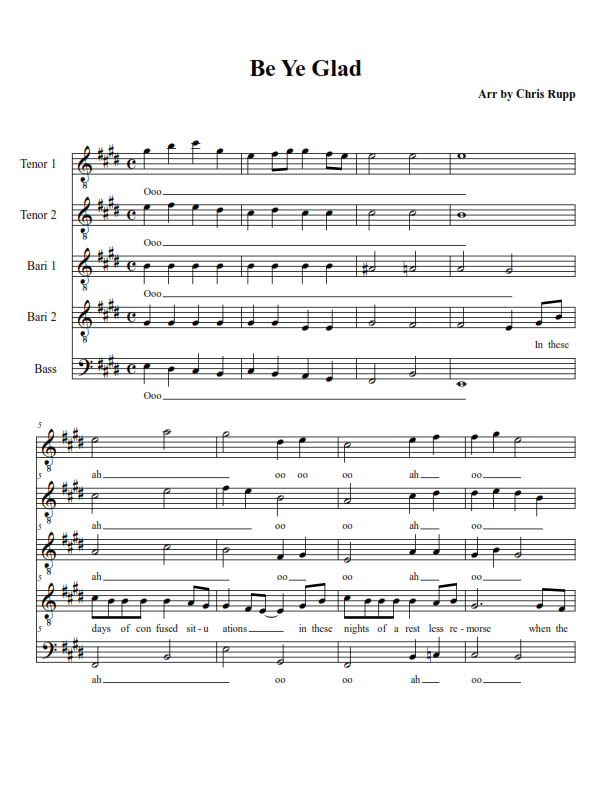 Be Ye Glad - Sheet Music